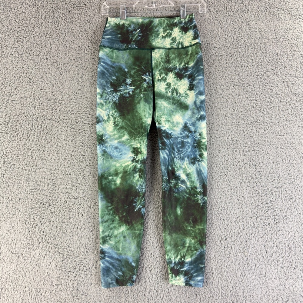 Carbon38 Womens Medium High Rise 7/8 Leggings Green Tie Dye Workout Yoga